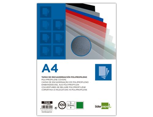 Capa encadernacao liderpapel polipropileno a4 0.5mm verde opaco embalagem de 100 unidades , Liderpapel , 7042 , 8423473070424